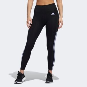 Adidas Aeroready 7/8 Black Work Out Yoga Running Leggings W/3 White Side Stripes